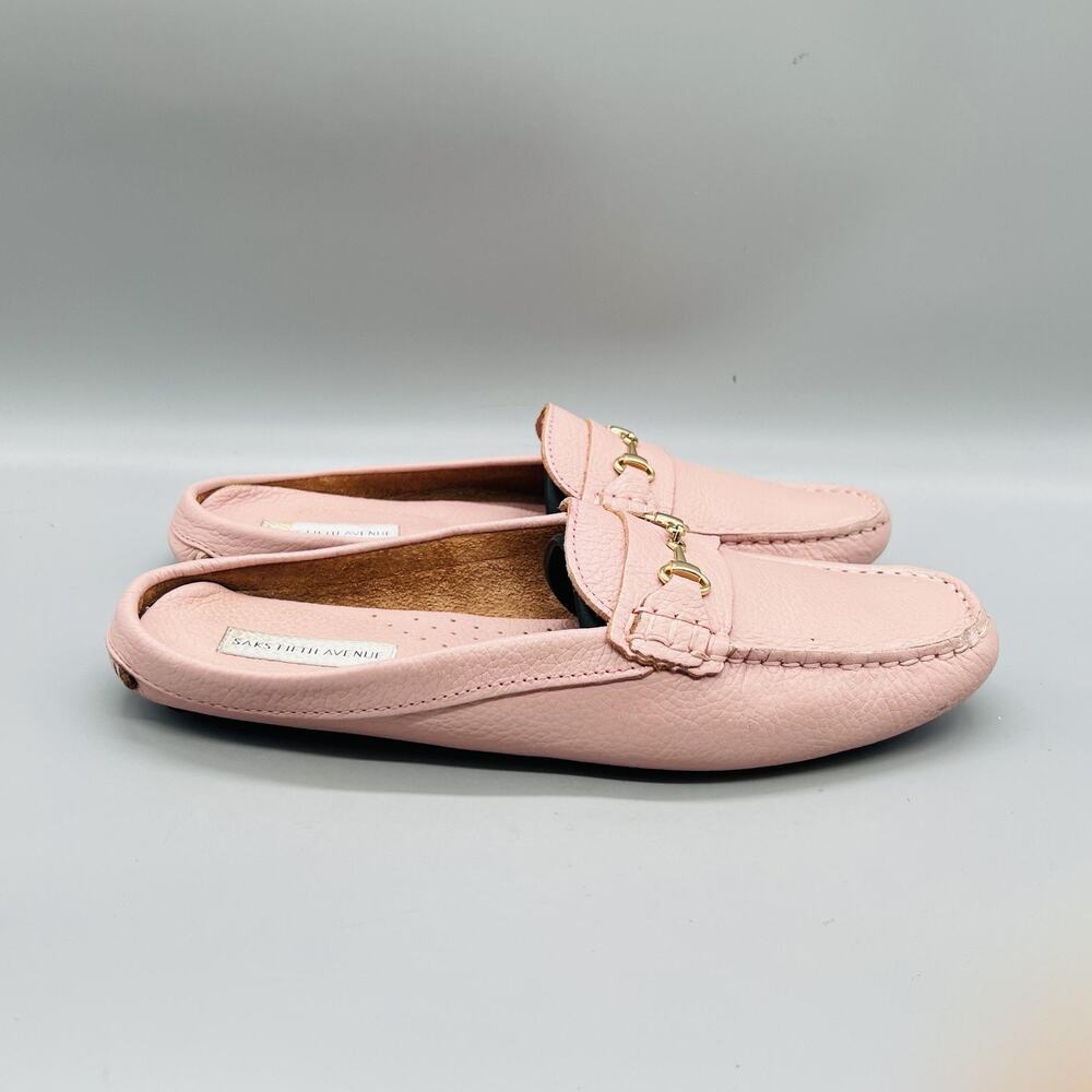 Saks Fifth Avenue Shoes Womens 8.5 Pink Leather Bit Loafer Mule Flats Slip On